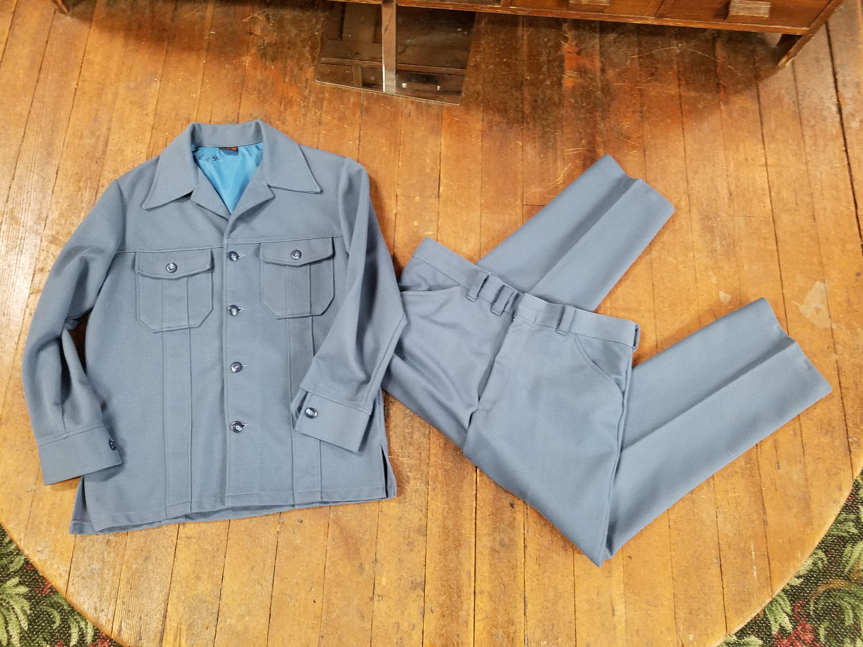 Vintage 70s Haband Paterson, NJ Slate Blue Textured Polyester 