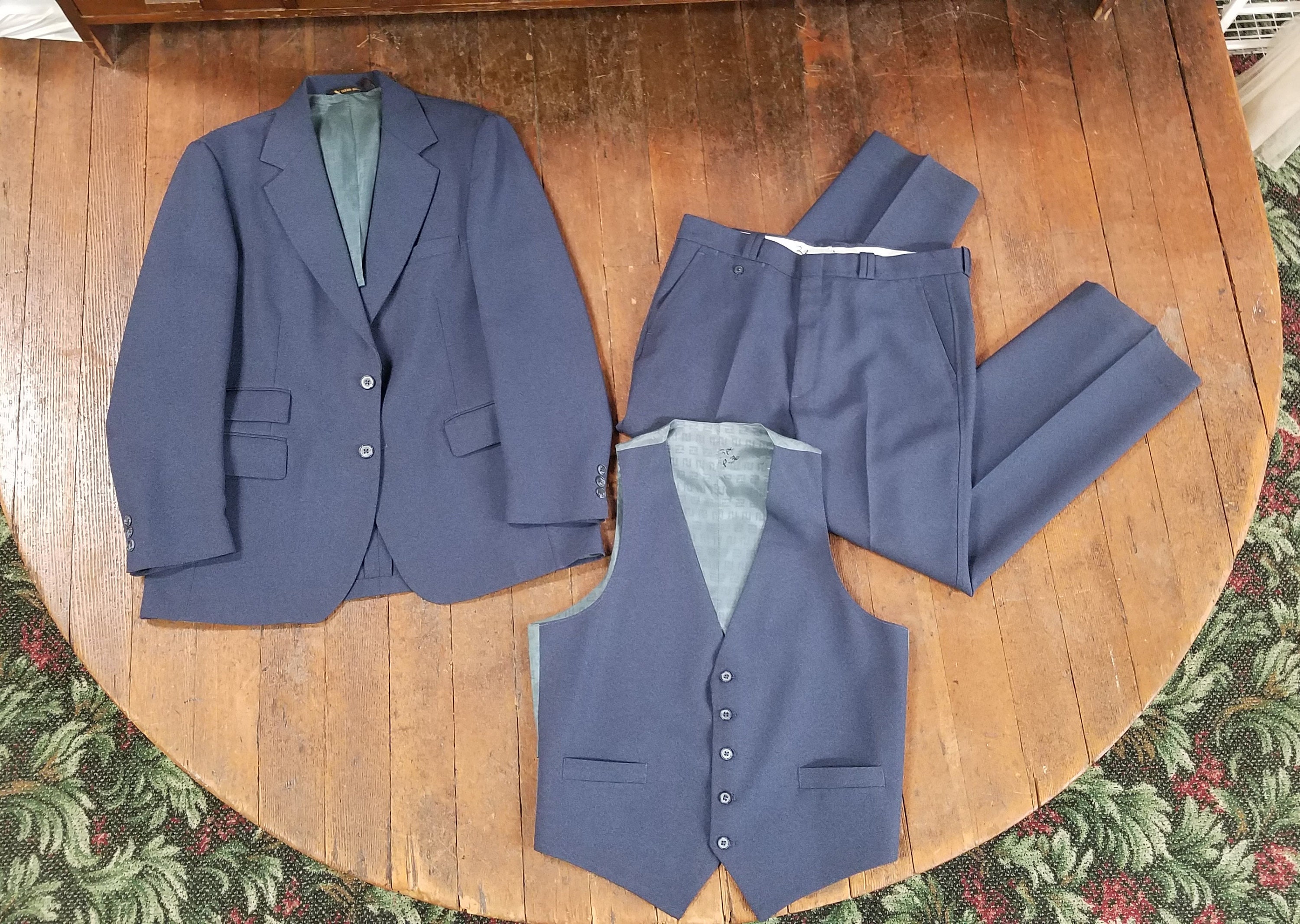 Vintage 1970s Navy Blue Farah Polyester 3 Piece Western Rancher  display picture 1