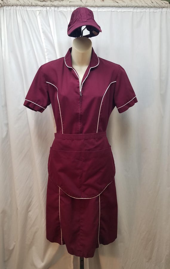 Vintage 1950's S&H Uniforms Made in USA Maroon Smock Dress Polyester Cotton  Collared Uniform W Matching Apron and Cap, Measurements Below - Etsy Ireland