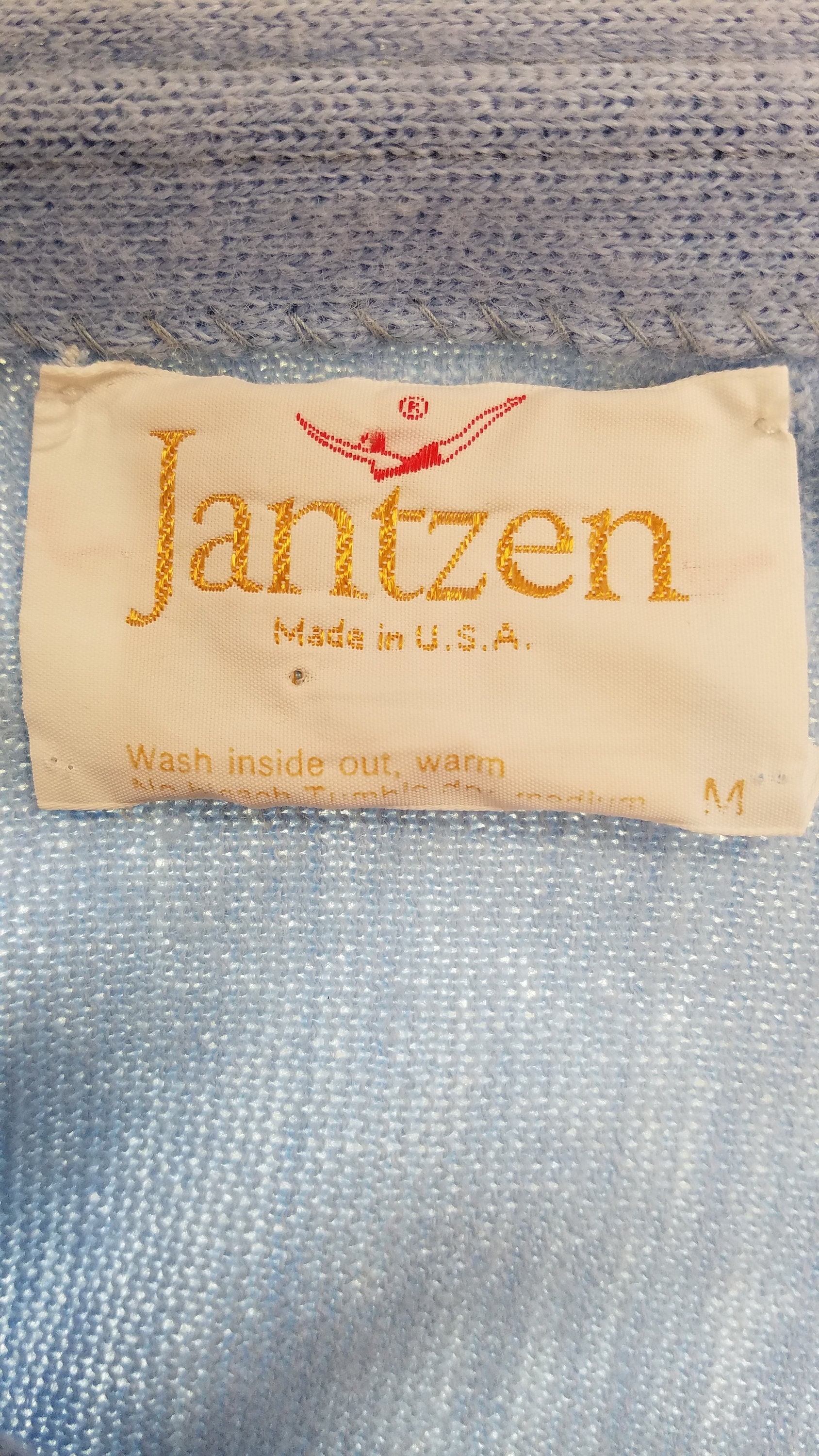 Vintage 1960s Light Blue Jantzen Made in USA Acrylic Button Long
