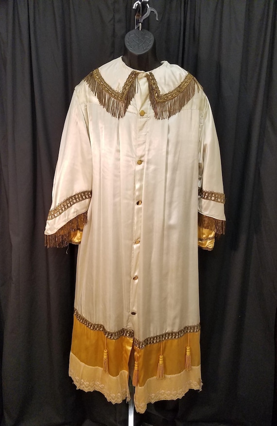 1900s Demoulin Edwardian Cream Silk W Gold Brocade Embroidered W