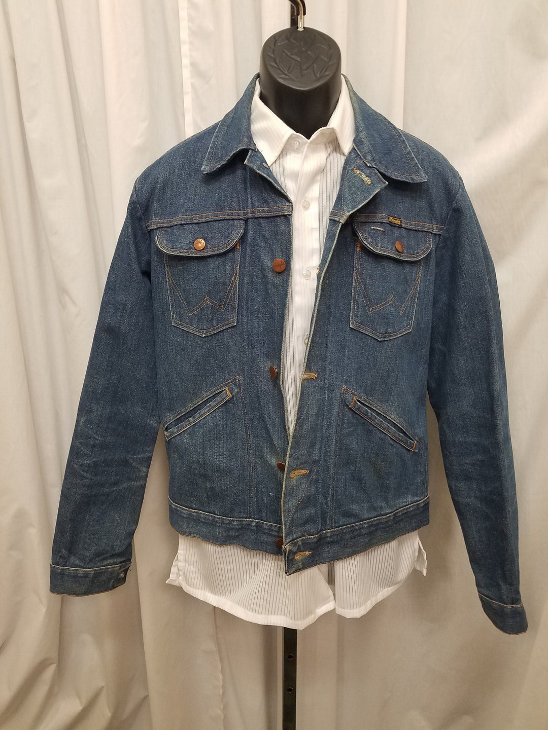 Vintage 1970's Excellent WRANGLER Dark Wash Denim Jean Jacket Western ...