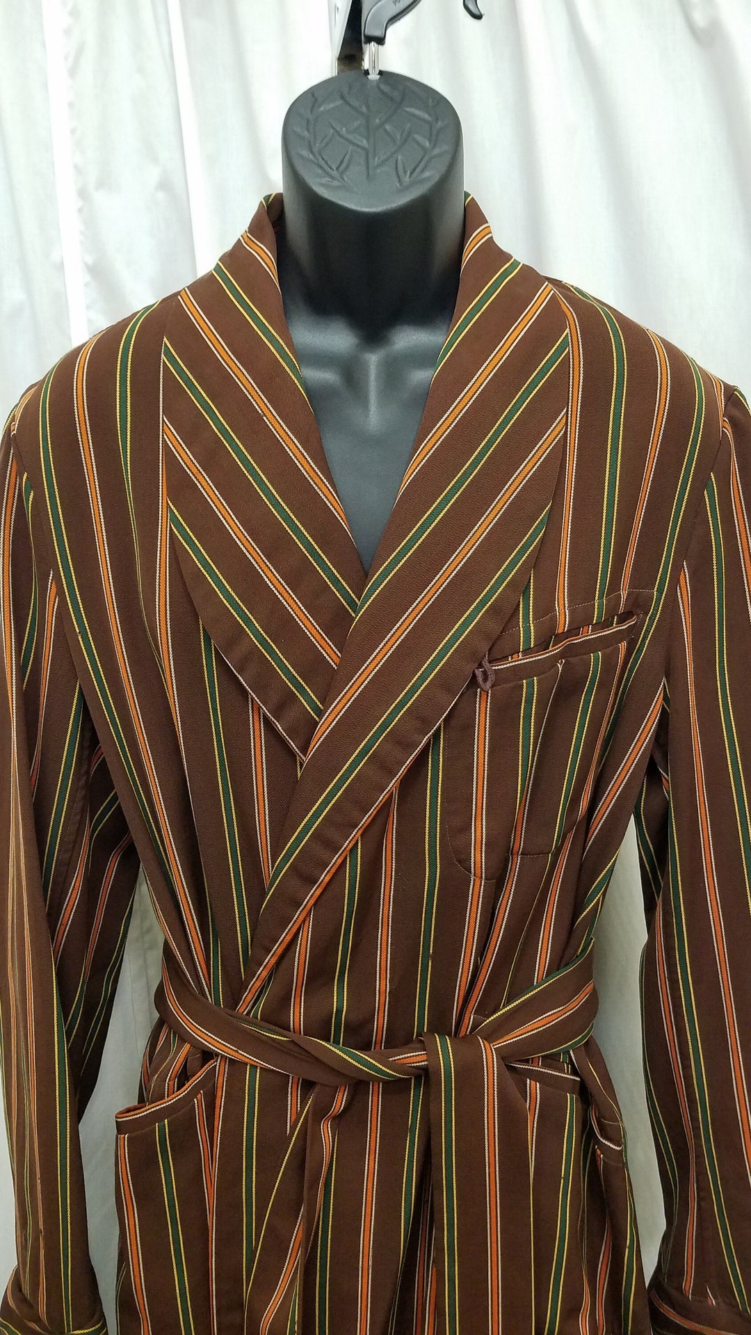 Vintage 1940's Botany Regence Wool Blend Rich Brown Striped Print Robe ...