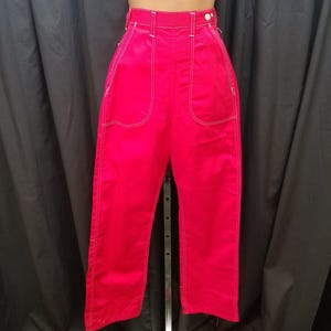 Vintage 1950s Deadstock Bright Red Jeanies Blue Bell Cotton Twill Jeans Side Zip Sanforized Pants Slacks Trousers Rare, Measurements below.