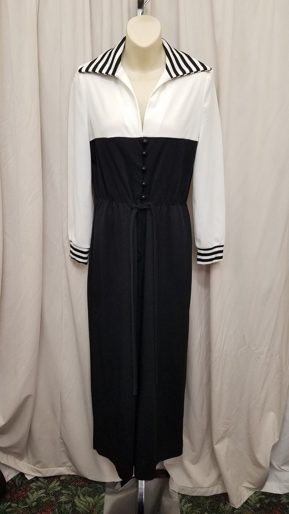 Vintage 1970s JC Penneys Black Polyester Long Sle… - image 1