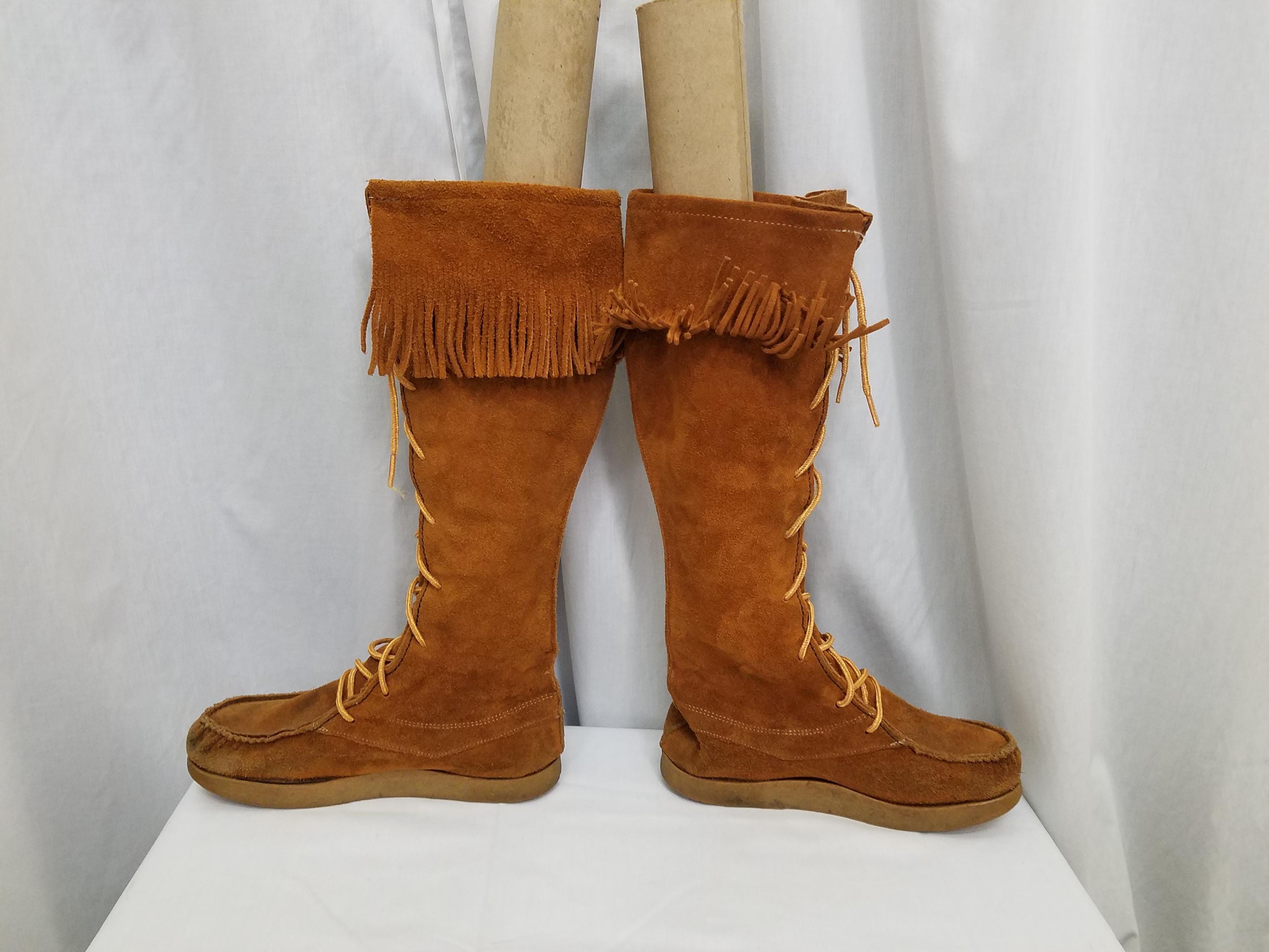 Vintage 1970's Moccasins Brown / Red Suede Cowhide Leather