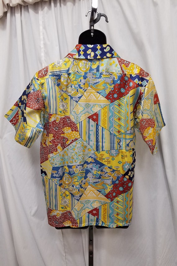 Vintage 1970s Bright Red, Blue, Yellow Oriental A… - image 3