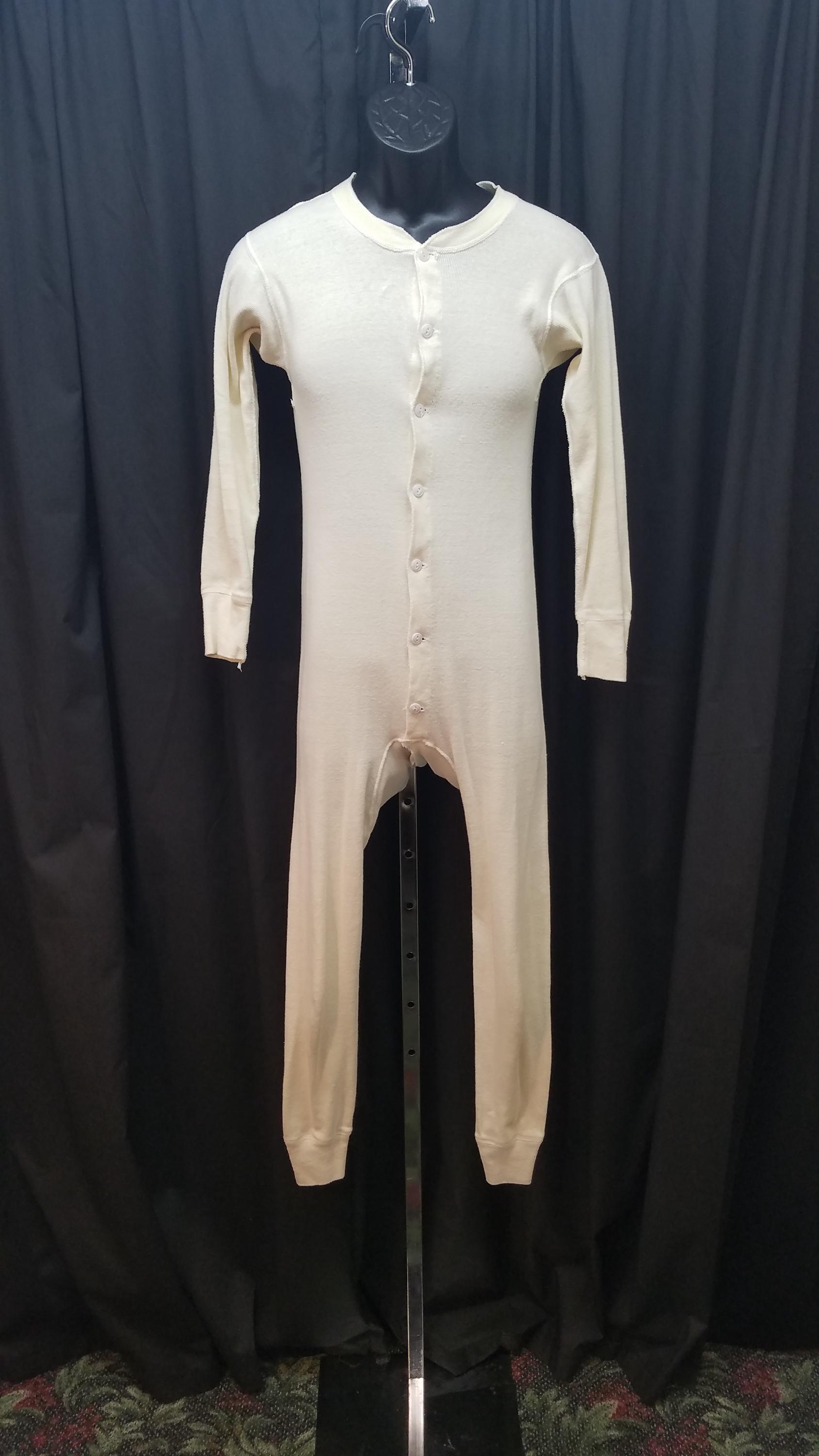 Vintage 1950's Healthknit Cream Union Long Sleeve Soft Cotton Suit Long John Underwear, Measurements Below.