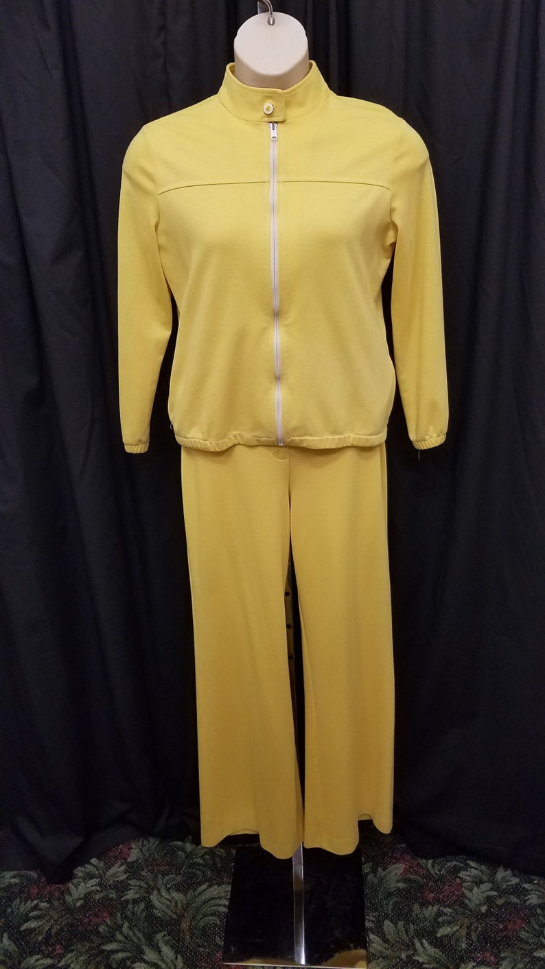 Vintage 1980s-90s Jantzen Sunshine Yellow 2 Piece Sweat Suit Tracksuit Jogging Women's Size L Pants Set Workout Exercise, Lounge wear image 1