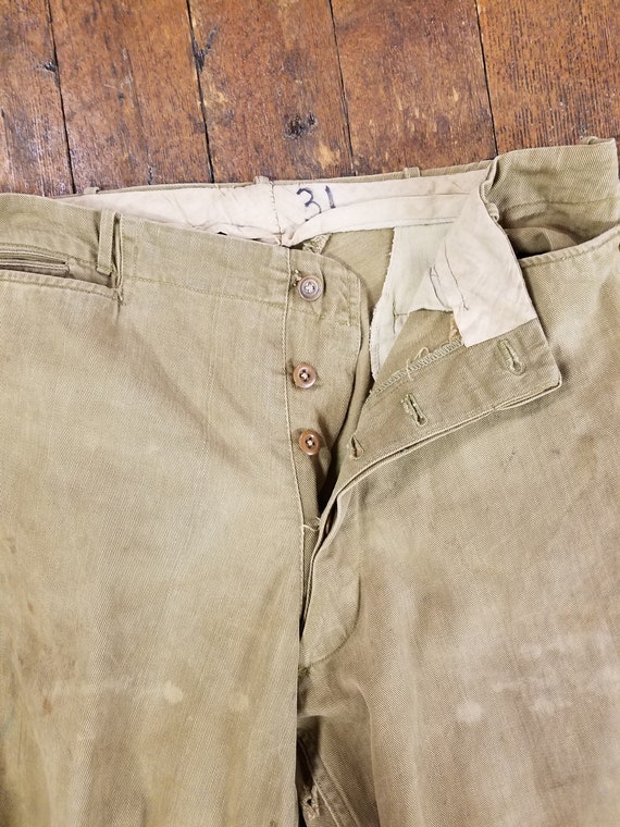 Vintage 1940's Khaki Brown Thick Cotton Blend Rid… - image 8