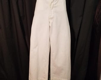 Vintage 1940s US Navy Sailor Pants - 40s White High Waisted