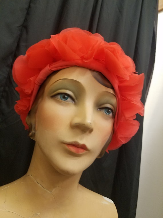 Vintage Classic Hair Hat Cap Floral Nylon Bright … - image 7
