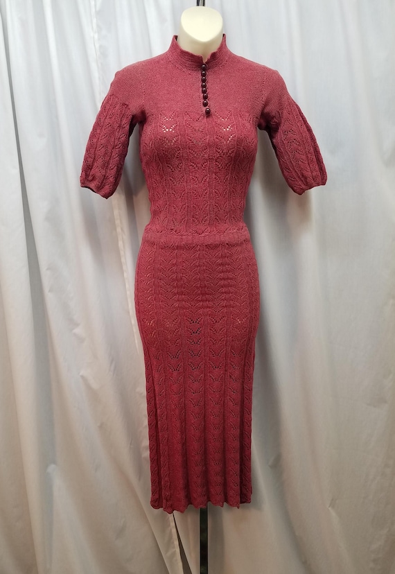 Vintage Rare 1930s Maroon Long Hand Knitted Dress, Form Fitting Sweater Dress Small W Round Button Accents, Measurements Below. - Etsy Vintage Rare 1930s Maroon Long Hand Knitted Dress, Form Fitting Sweater Dress Small W Round Button Accents, Measurements Below. - Etsy