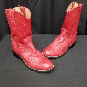 Vintage 1970s Justin Red Leather Snakeskin Mid Calf Cowgirl Boots Ladies Size 4 1/2, Western Hippie Boho Workwear Rodeo