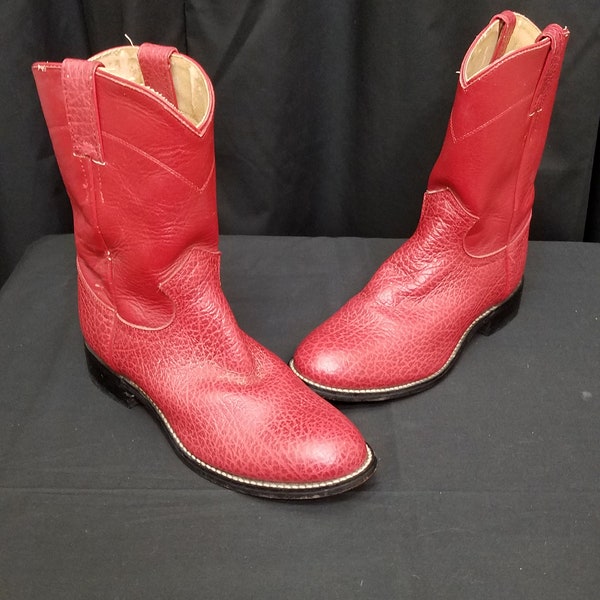Vintage 1970er Jahre Justin Red Leder Schlangenleder Mid Calf Cowgirl Stiefel Damen Größe 4 1/2, Western Hippie Boho Workwear Rodeo