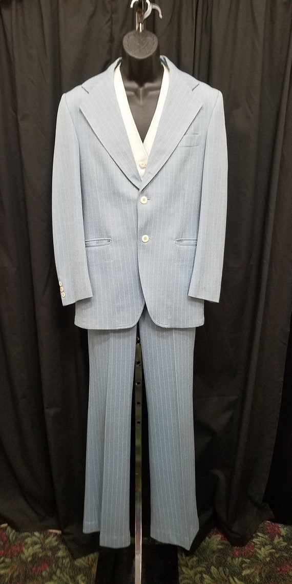 Vintage 1970s Lee Wald Light Blue Pinstripe 3 Piec