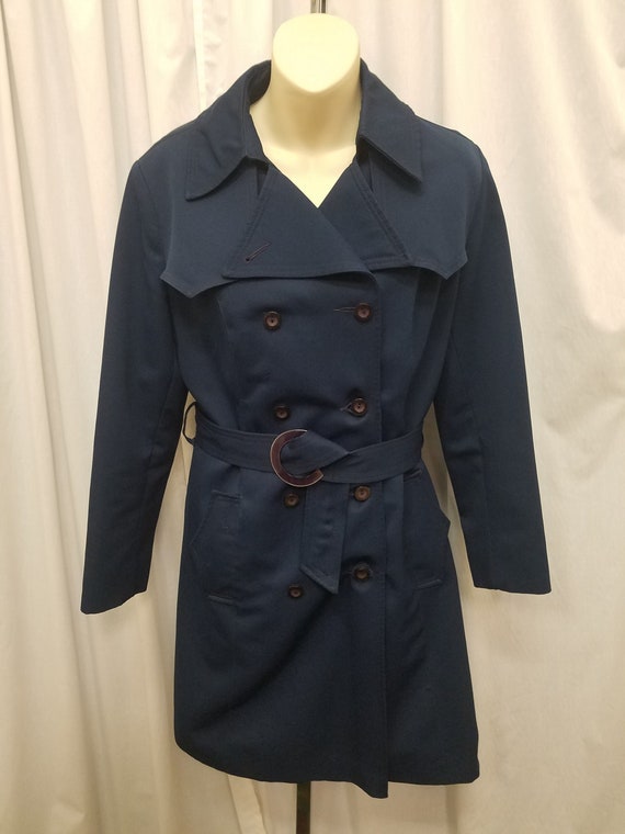 Vtg 1990s Forecaster Of Boston Navy Blue Trench C… - image 1