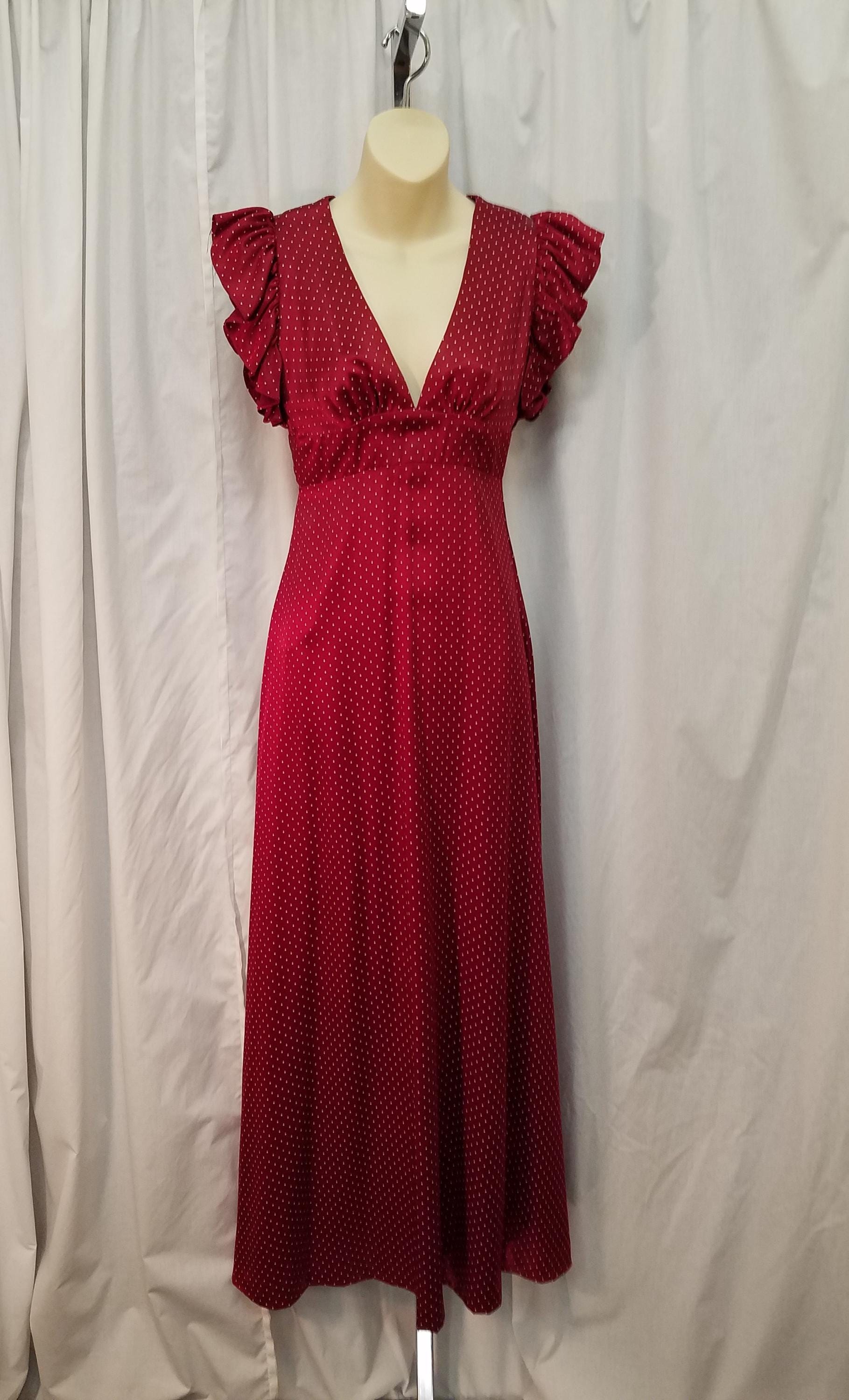 knee length dresses for ladies Plus Size Embroidered Polka Dot Tie Neck Long Sleeve Midi Dress Burgundy / 3XL main image 0