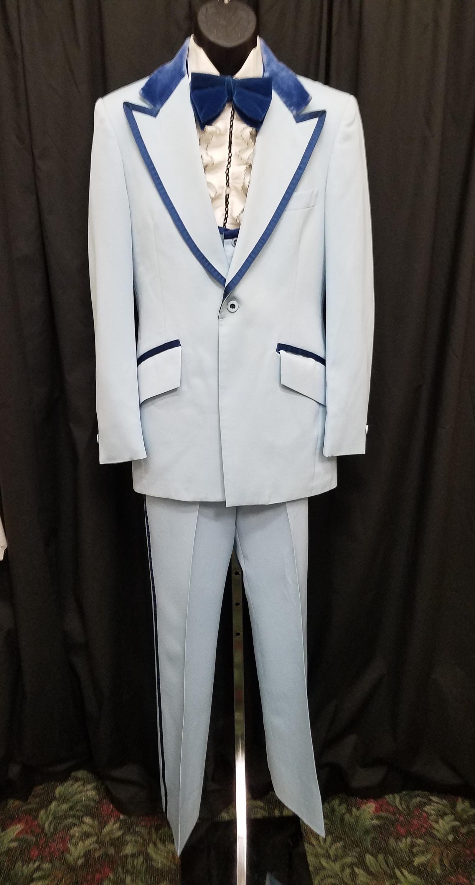 Vtg 60's Men's After Six Light Blue Polyester W Suede