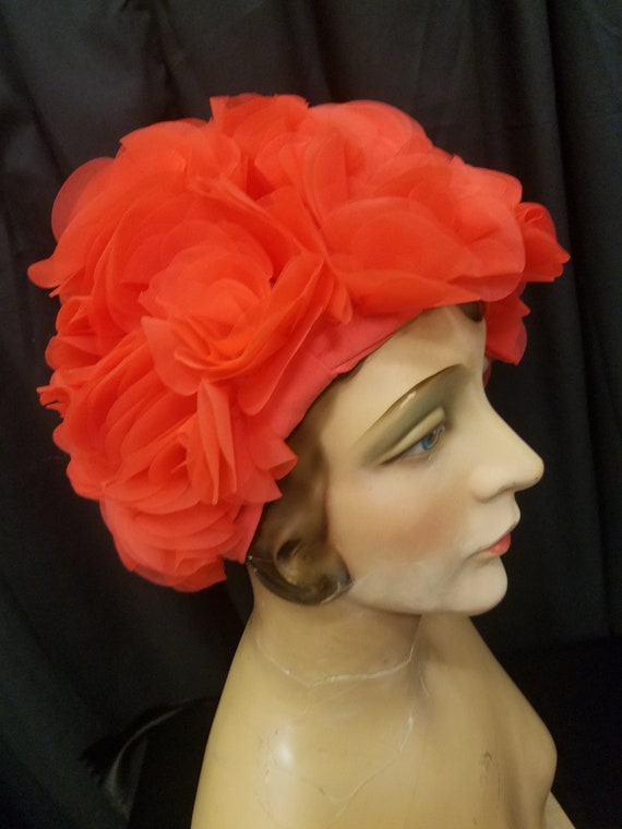 Vintage Classic Hair Hat Cap Floral Nylon Bright … - image 2
