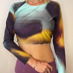 One-of-a-Kind Handmade Rash Guard Crop Top – Long Sleeve Swim Shirt – Deadstock Fabric – Sustainable Swimwear – Surf Wear