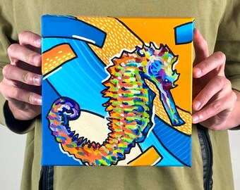 Beach Days:Seahorse. Original art painting on gallery wrapped canvas.
