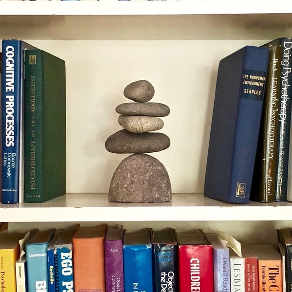 5 Inch Stone Cairn Garden Statue, Stacked River Rock Sculpture, Zen Meditation Yard Art, Outdoor Patio Decor, Gift for Gardeners
