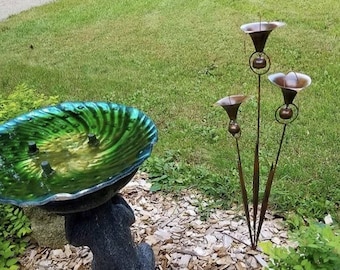 Triple Calla Lily Garden Stake With Wind Chimes, Handmade Outdoor