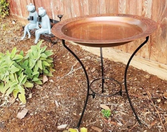 Two Tier Birdbath Decor, Rustic Copper Steel Design for Garden and Yard