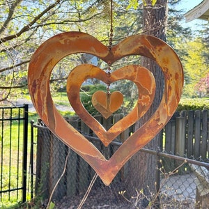 Triple Spinning Heart Ornament | Gifts for Mom | Garden Decor | Yard Art | Patio Decor | Metal Art | Gardening Gifts | Wind Chimes | Decor