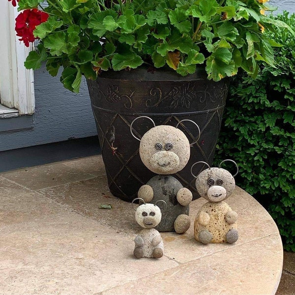 Little Bear Garden Statue, Outdoor Art, Stone Statues, Bear Sculpture, Outdoor Decor, Gift for Gardener, Yard Art, Animal Gift, Gardening