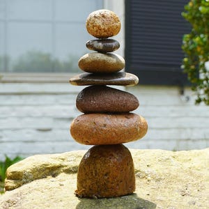 7-Stone Cairn Garden Statue | Stone Statues | Garden Art | Outdoor Decor | Zen | Gifts for Mom | Garden Decor | Yard Art | Cairns | Garden