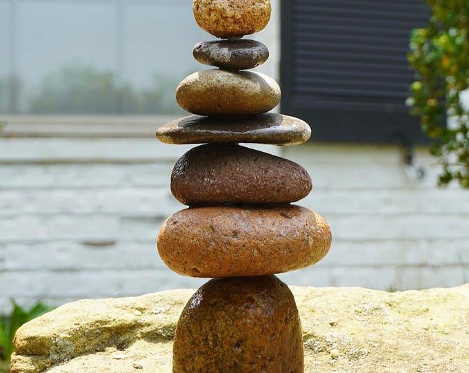 7-Stone Cairn Garden Statue | Stone Statues | Garden Art | Outdoor Decor | Zen | Gifts for Mom | Garden Decor | Yard Art | Cairns | Garden
