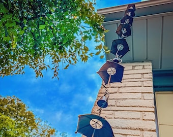 Umbrella Rain Chain | Handcrafted Metal Garden Decor | Outdoor Rain Chain with Bells | Yard Art, Yard Decor, Garden Gifts, Backyard Decor