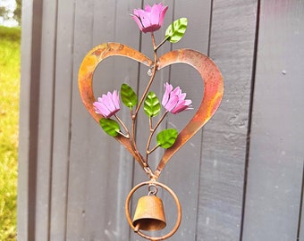 Flowers on Heart Garden Stake | Garden Decoration | Yard Art | Outdoor Stake | Rain Gauges | Gardening Gifts | Yard Stakes | Garden Decor