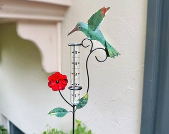 Hummingbird Multicolor Rain Gauge | Garden Decoration | Handmade Yard Art | Outdoor Stake | Yard Art Stake | Rain Gauges | Gardener Gifts