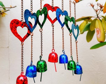 Multicolor Hearts on Arch Wind Chime | Gifts for Mom | Garden Decor | Yard Art | Patio Decor | Metal Art | Gardening Gifts | Wind Chimes