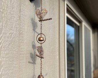 Handcrafted Dragonfly Bells Ornament | Flamed Metal Garden Decor, Hanging Wind Chime, Yard Art, Outdoor Patio Decor, Gardening Gifts