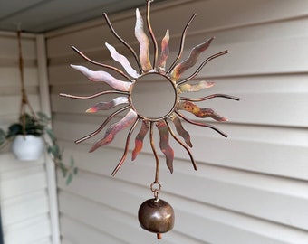 Sun With Bell Hanging Ornament | Gifts for Mom | Garden Decor | Yard Art | Patio Decor | Metal Art | Gardening Gifts | Wind Chimes | Decor