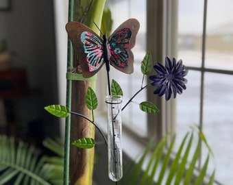 Floral Butterfly Multicolor Rain Gauge | Garden Decoration, Handmade Yard Art, Outdoor Stake, Yard Art Stake, Rain Gauges, Gardening Gifts