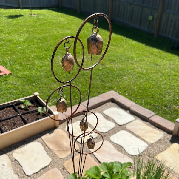 Bells Garden Stake: Handcrafted Steel Wind Chime - Happy Gardens