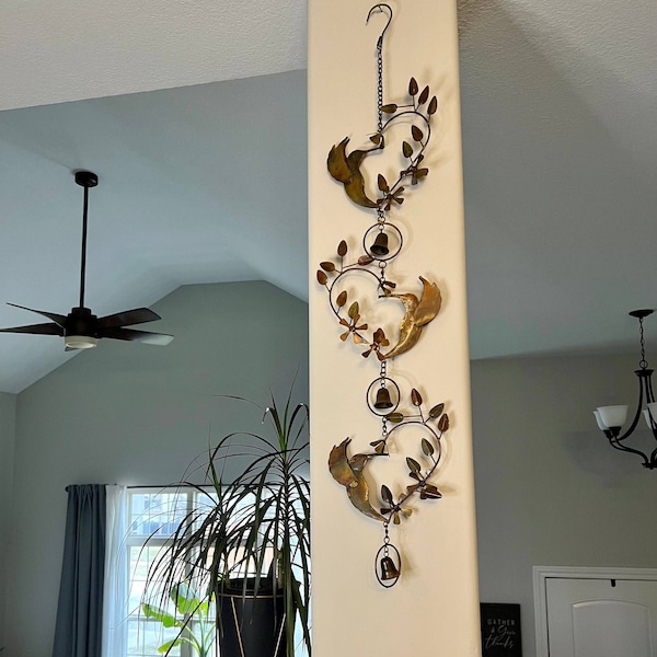 Hummingbird Hearts With Bells Hanging Ornament | Gifts for Mom | Garden Decor | Yard Art | Patio Decor | Metal Art | Gardening Gifts | Decor