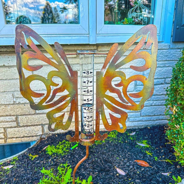 Openwork Butterfly Rain Gauge | Garden Stakes | Garden Tools | Garden Decor | Garden Art | Yard Art | Outdoor Art | Gifts for Gardeners