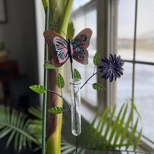 Floral Butterfly Multicolor Rain Gauge | Garden Decoration, Handmade Yard Art, Outdoor Stake, Yard Art Stake, Rain Gauges, Gardening Gifts