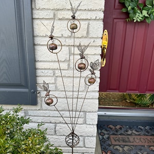 Butterflies and Bells Garden Stake | Outdoor Metal Yard Art | Garden Decor | Gardening Gifts | Whimsical Yard Ornament | Patio Art