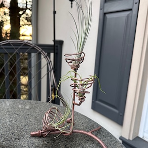 Handcrafted Elevated Wire Triple Air Plant Holder, Modern Desk Stand