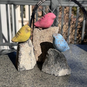 Mini Birds On Rocks Stone Statues - Set of 3, Garden Statues, Outdoor Sculpture, Outdoor Decor, Patio Statue, Yard Art, Garden Decor, Decor