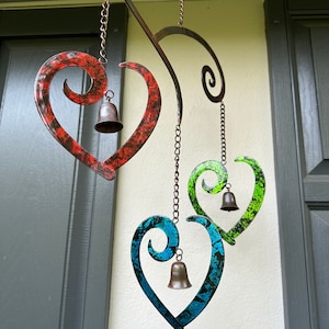 Scroll Hearts Multicolor Wind Chime | Wind Chimes | Gifts for Mom | Patio Art | Gardening | Metal Art | Garden Decor | Yard Art | Home Decor