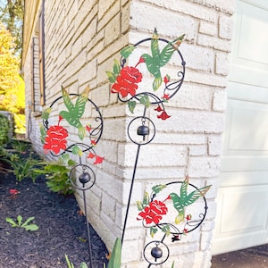 Triple Hummingbird and Lily Multicolor Stake - Happy Gardens | Garden Stakes | Gardening Decor | Gardening Gifts | Yard Art | Yard Decor |