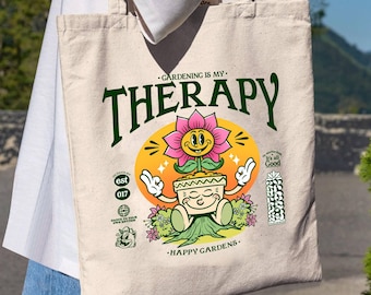 Gardening is my Therapy Eco Tote Bag, Organic Cotton Shopper for Gardeners, Gardening Mom Gift, Nature Lover Tote, Eco Friendly Gifting